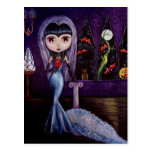 Gothic Bride with Bats Halloween Postcard