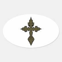 gothic cross olive drab green oval sticker
