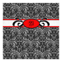 Gothic Damask Birthday for 21-year-old Red & Black Announcements