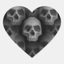 Gothic evil fanged skull Halloween horror Heart Stickers