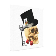 Gothic gambler skull tattoo design stretched canvas print