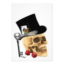 Gothic gambler skull tattoo design personalized invites