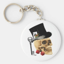 Gothic gambler skull tattoo design key chain