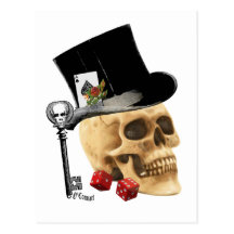 Gothic gambler skull tattoo design post card