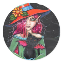 Gothic Halloween Witch Cat Stickers