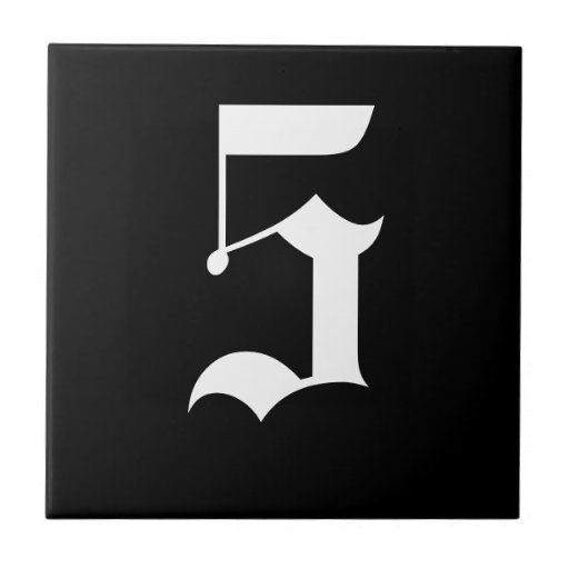 Gothic House Number Tile White on Black Zazzle