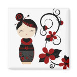 Gothic Kokeshi and Flowers Magnet