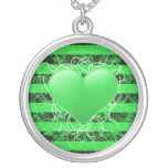 Gothic punk emo green heart with black stripes pendants