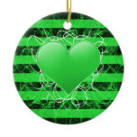 Gothic punk emo green heart with black stripes ornaments