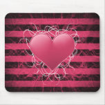 Gothic punk emo pink heart with black stripes mousepads