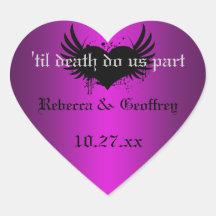 Gothic Purple, Black Winged Heart Wedding Sticker
