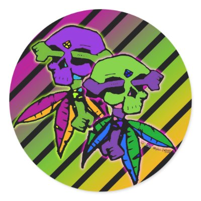 Gothic Rainbow Dead Head Skull & Cross Bones Round Sticker by mykajelina