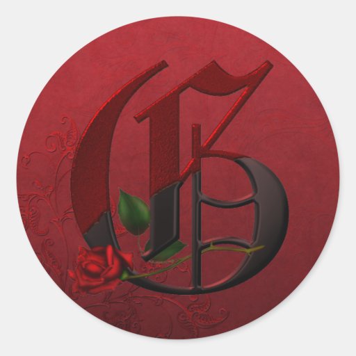 Gothic Rose Monogram G Round Sticker