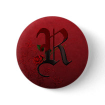 Gothic Rose Monogram R Pinback Buttons