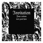 Gothic Rose White on Black Square Invitation
