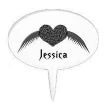 Gothic Winged Love Heart Custom Cake Pick