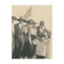 goup with flag boy with binoculars post card