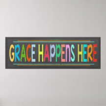 Grace Happens Here Colourful Christian Chalkboard Poster