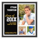 Graduation Announcement with 3 Photos Black Gold