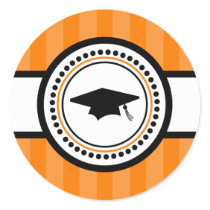 Graduation Cap Stripes Label (Orange) Round Sticker