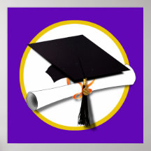 Graduation Cap w/Diploma - Purple Background Print