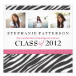 Graduation Glamour Girl Zebra Print with Hot Pink Custom Invitation