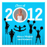Graduation Invitation Cheerleader Add Photo Blue