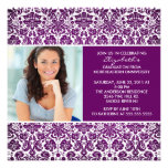 Graduation Invitation with Photo Purple Damask