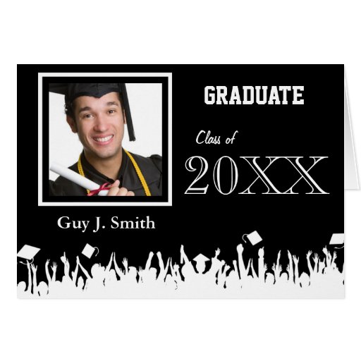 Graduation Invitation Your Photo Silhouette Crowd Greeting Card