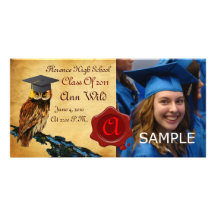 GRADUATION OWL PARCHMENT AND RED WAX SEAL MONOGRAM PHOTO CARDS