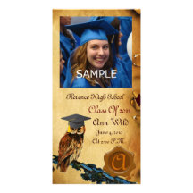 GRADUATION OWL PARCHMENT BROWN WAX SEAL MONOGRAM PERSONALIZED PHOTO CARD