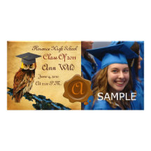 GRADUATION OWL PARCHMENT BROWN WAX SEAL MONOGRAM PHOTO CARD TEMPLATE