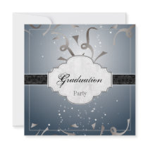 Graduation Party Invitation Black Blue Streamer