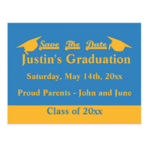 Graduation Save The Date Card Blue & Golden Yellow Post Card