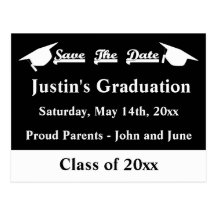 Graduation Save The Date Card White and Black Post Card