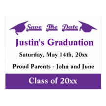 Graduation Save The Date Purple Post Cards