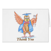 Graduation Thank You - Cartoon Owl in Cap and Gown Greeting Cards