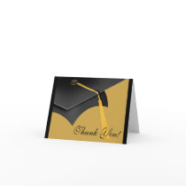 Graduation Thank You Note Card Black Gold Grad Cap