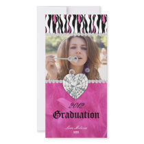 Graduation Zebra Tiger Diamond Jewel Sweet 16 Personalised Photo Card