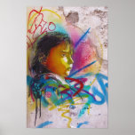 Graffiti Art of a Little Brunette Girl's Face posters