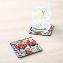Graffiti Wall with Sports Car Shadow cork coasters