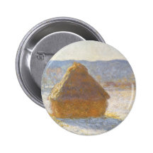 Grainstack in Morning, Snow Effect by Claude Monet Pinback Buttons