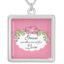 Gram Love  Grandparent Necklace Floral Frame