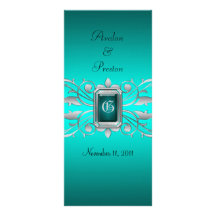 Grand Duchess Silver Scroll Teal Wedding Program Customized Rack Card