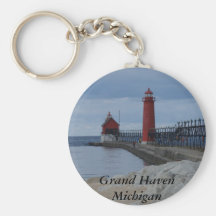 Grand Haven Lighthouses Keychain
