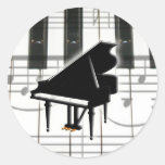 Grand Piano Keyboard & Notes Round Stickers