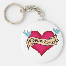 Grandad - Custom Heart Tattoo T-shirts & Gifts Key Chain