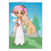 Granddaughter first holy communion little girl and card