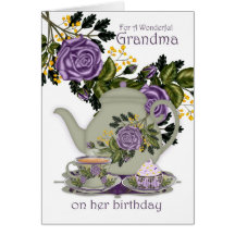 Grandma Tea And Cupcake Birthday Card