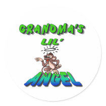 GRANDMAS LIL ANGEL GREEN w/monkey Round Stickers